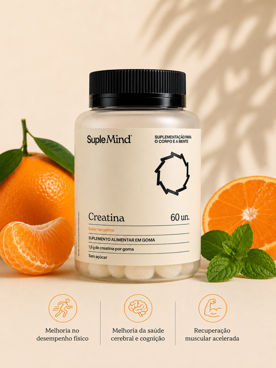 Creatina Gummy SupleMind Tangerina — 3g de creatina monoidratada por dose