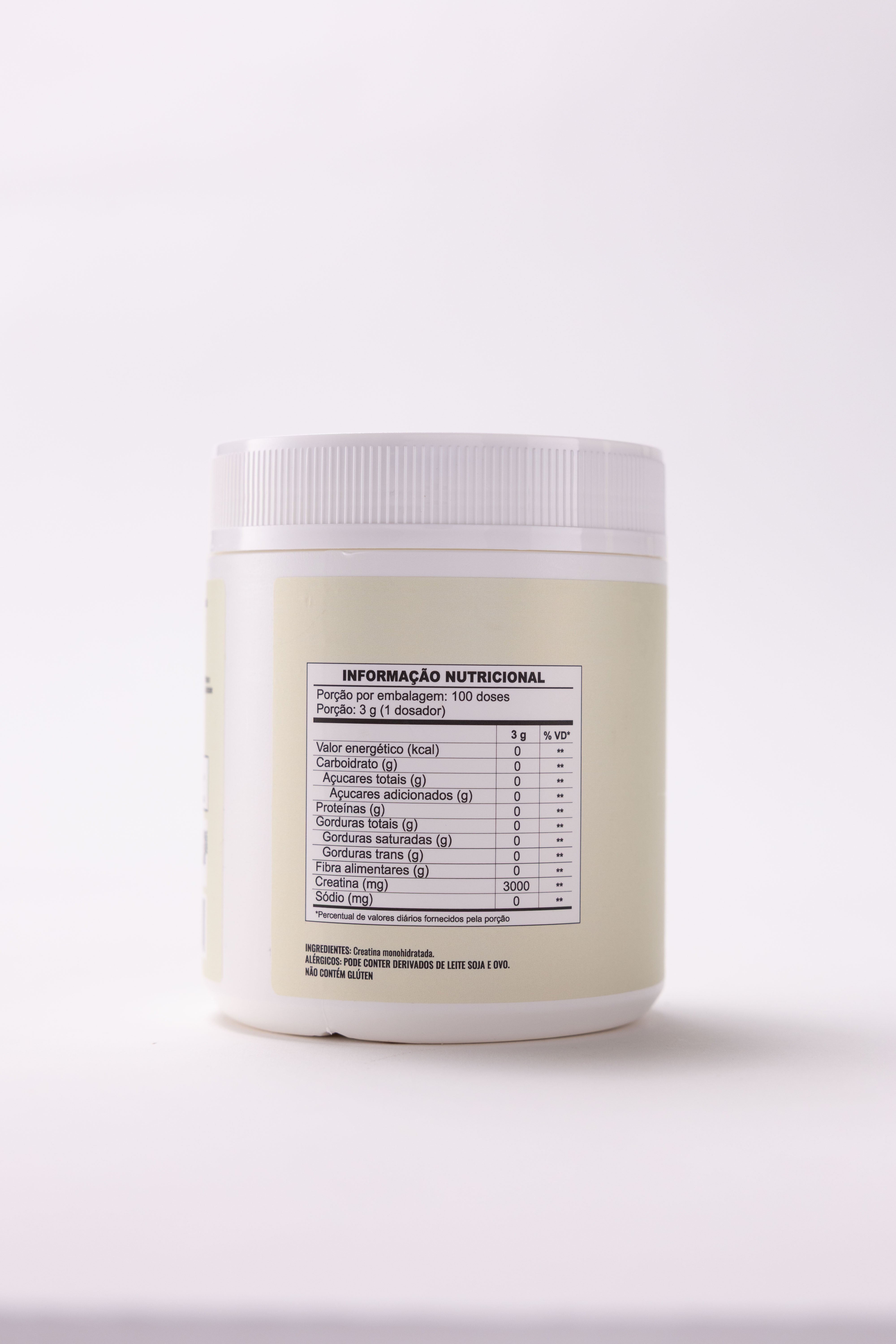 Rótulo da Creatina em Pó SupleMind 300g com tabela nutricional