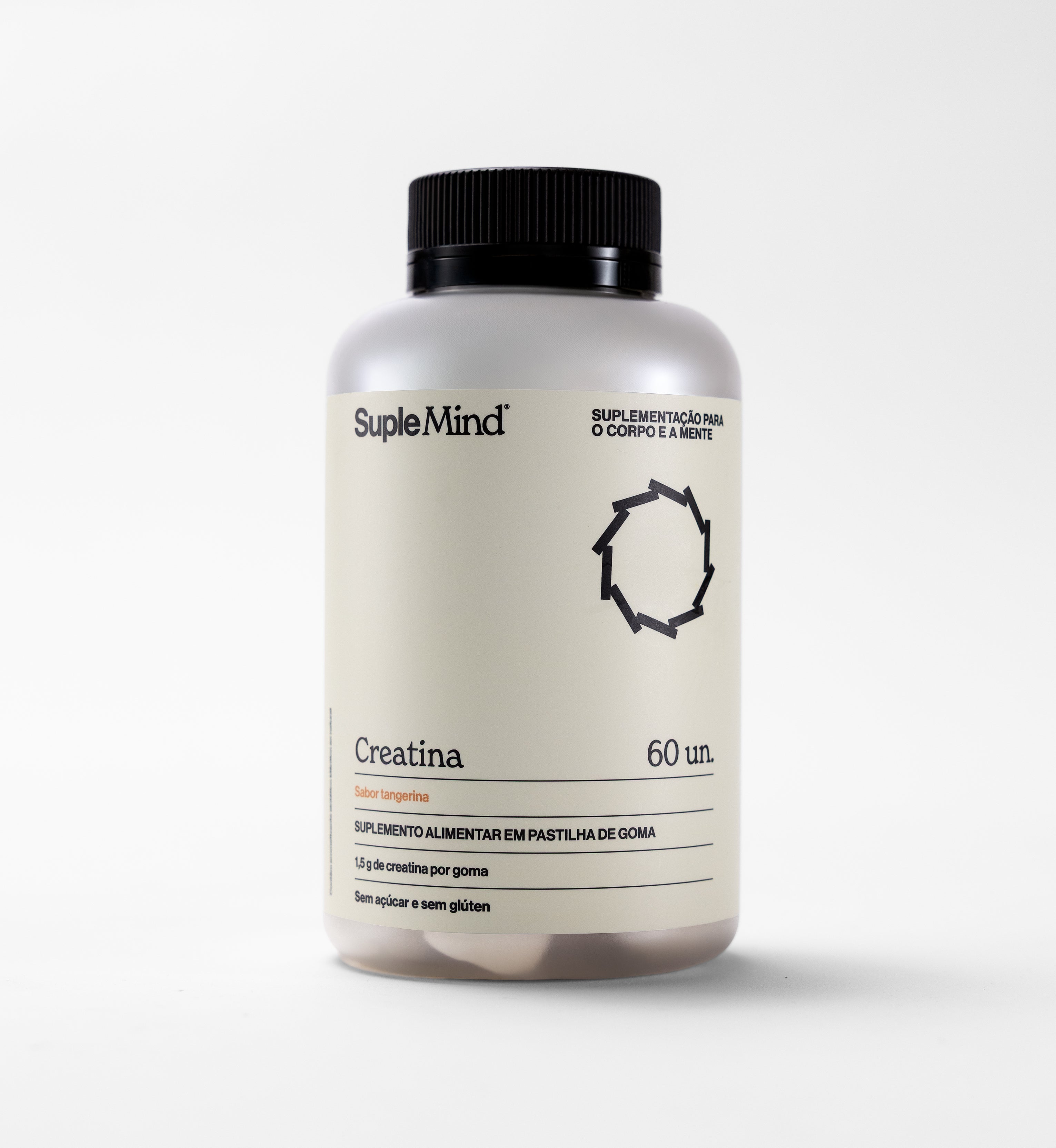 Creatina Gummy SupleMind sabor Tangerina — pote branco sobre fundo neutro